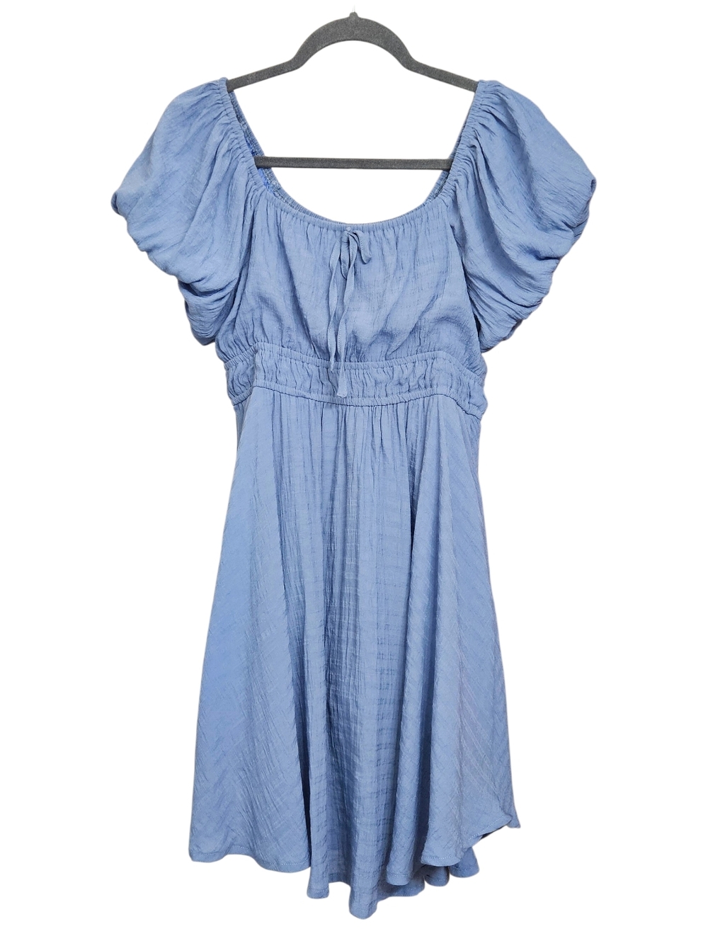 Easel Light Blue Puff Sleeve Square Neckline Milkmaid Style Mini Dress Small
